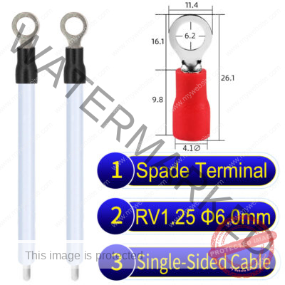 RV1.25 6mm Single-Headed ring terminal 18AWG insulated cable White connector