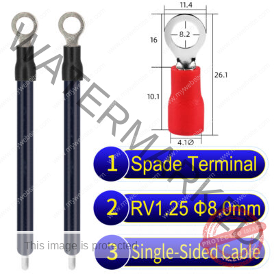 RV1.25 8mm Single-Headed ring terminal 18AWG insulated cable Black connector