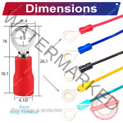 RV1.25 ring terminal, insulated 8mm Single-Headed cable Red connector, 18AWG terminal