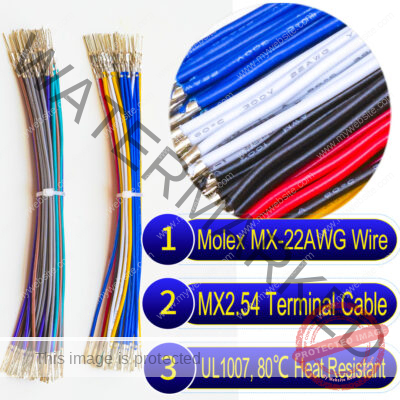 Molex 2.5mm Dupont locking pre-crimped terminal cable 22AWG PVC wire