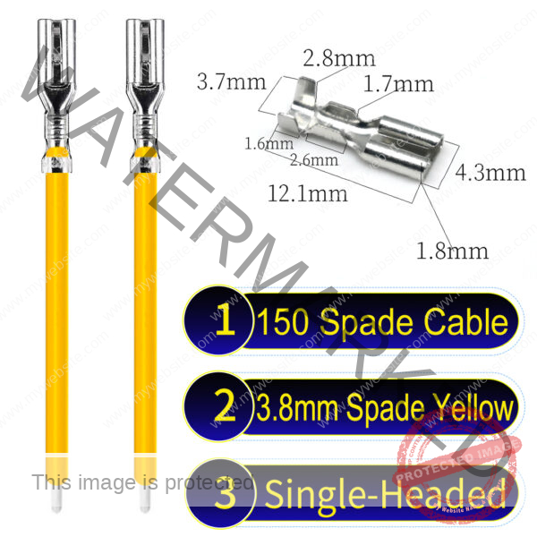3.8mm spade connectors Single-Headed Cable Yellow for wiring projects